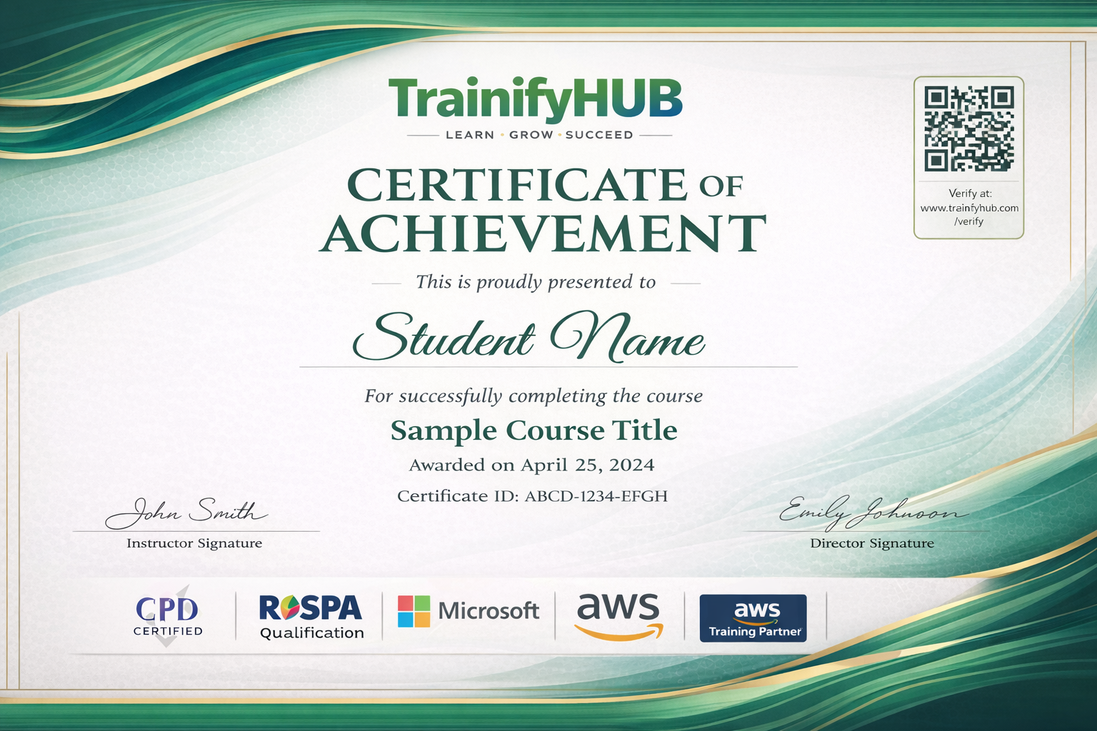 TrainifyHUB Certificate of Achievement